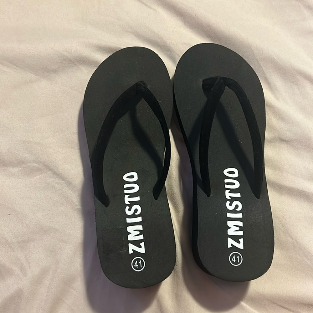 black platform slippers